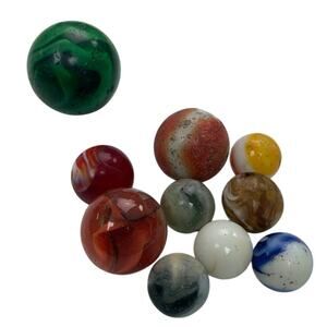 Lot of 10 Vintage Kids Toys Clear Solid Striped Dented Shiny Glass Marbles